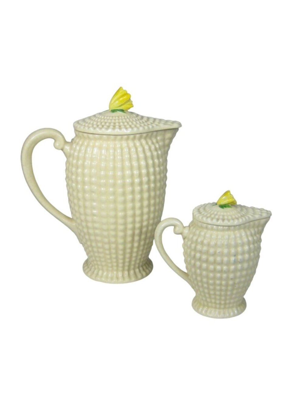 Set 2 Vintage Maruhon Hobnail Pitcher Finial Flower Japan Chenille Creamer Lid